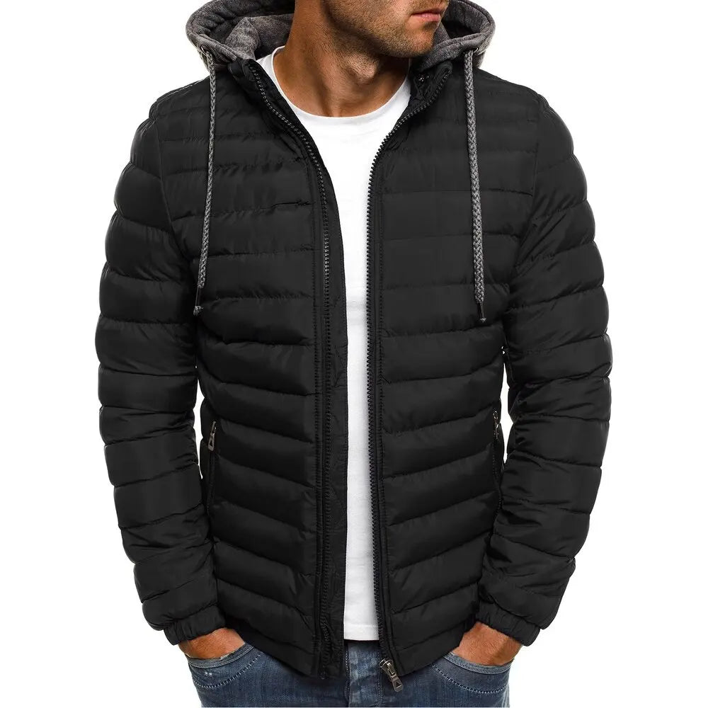 Men Fashion Quilted Padded Jacket Hooded Solid Color Casual Zip Up Outerwear Multi‑color Options Winter Warm Men Coat