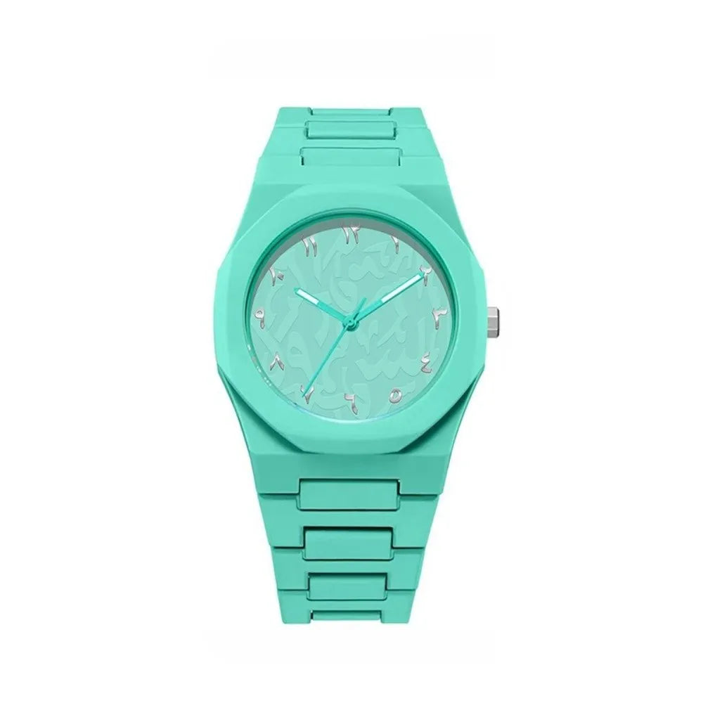 Arabic Dial Waterproof Watch Round Dial Plastic Strap Quartz Watch Exquisite Design Color Strap Business Watch Casual Wear