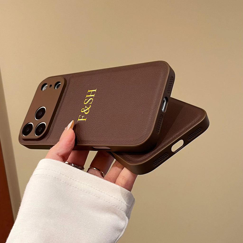 Personalized Luxury Classic Faux Leather Case For IPhone18 17 16 15 14 13 Pro Max Air Custom Name Gold Hot Foil Engraved Case