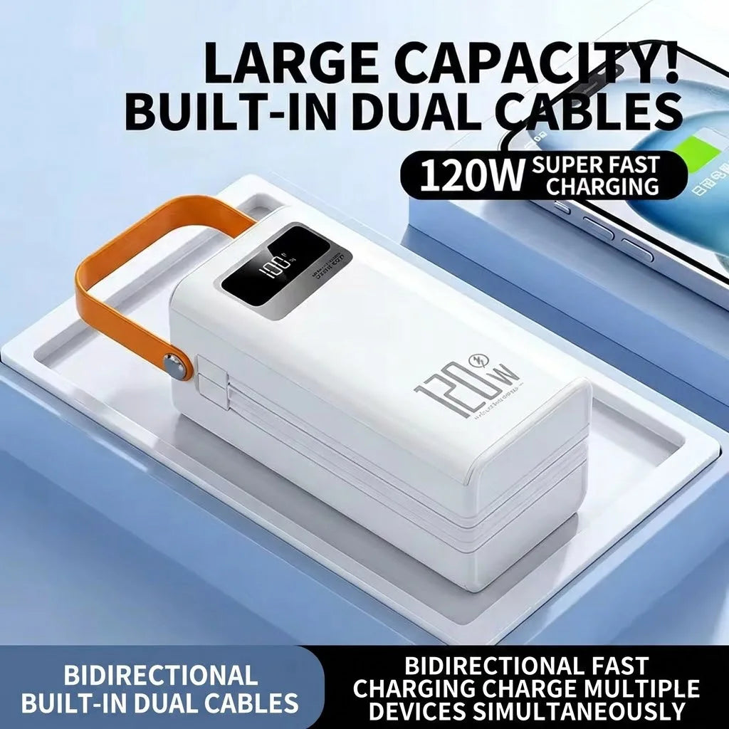 120W 30000-100000mAh Fast Charging Power Bank Large Capacity Outdoor Mobile Power Supply External Spare Battery For Camping