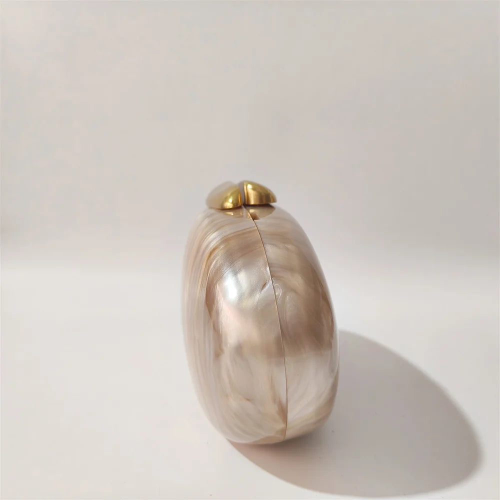 Lady Pearl Marble Brown Shell Egg Acrylic Box Clutch Purse Women Evening Purses Wedding Handbags Female Shoulder Bags Day Clutch