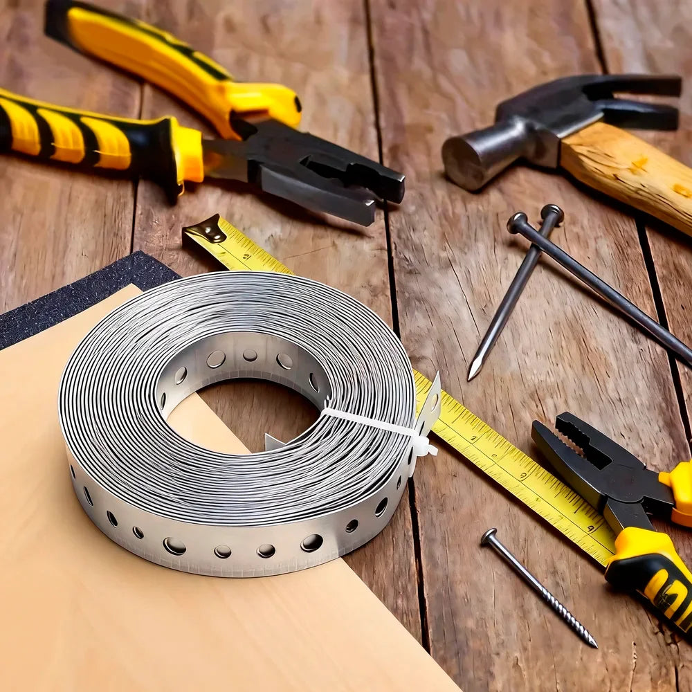 15m Galvanized Metal Tape Roll Pre-Punched Metal Tape For Pipe Support Hanging Construction And Home DIY Project Pre-Fixing Tool