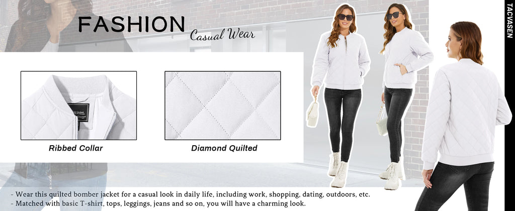 TACVASEN Padded Warm Jackets Womens Fashion Retro Pilot Jacket Diamond Quilted Coats Full Zip Up Pockets Casual Outwear