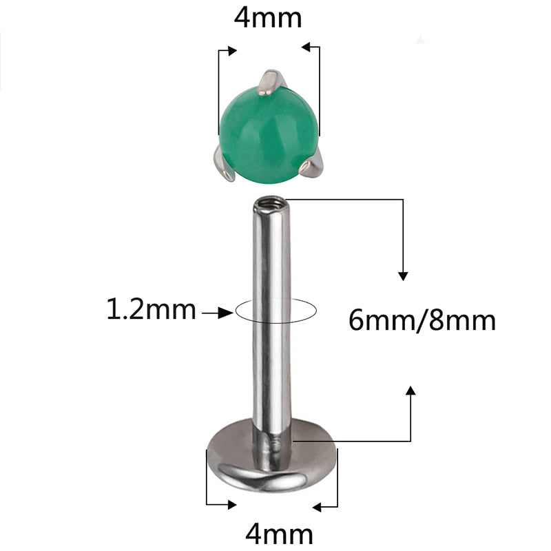 ASTM F136 Titanium PIERC Sphericity Ear Lip Studs with Semi Precious Stone Top Labret Nose Stud Earrings Body Piercing Jewelry