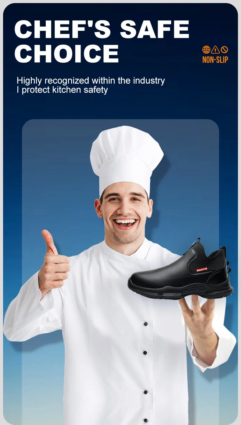 anti-skid kitchen work shoes non slip work waterproof boots lightweight Safety shoes for men chef work shoes leather sneakers