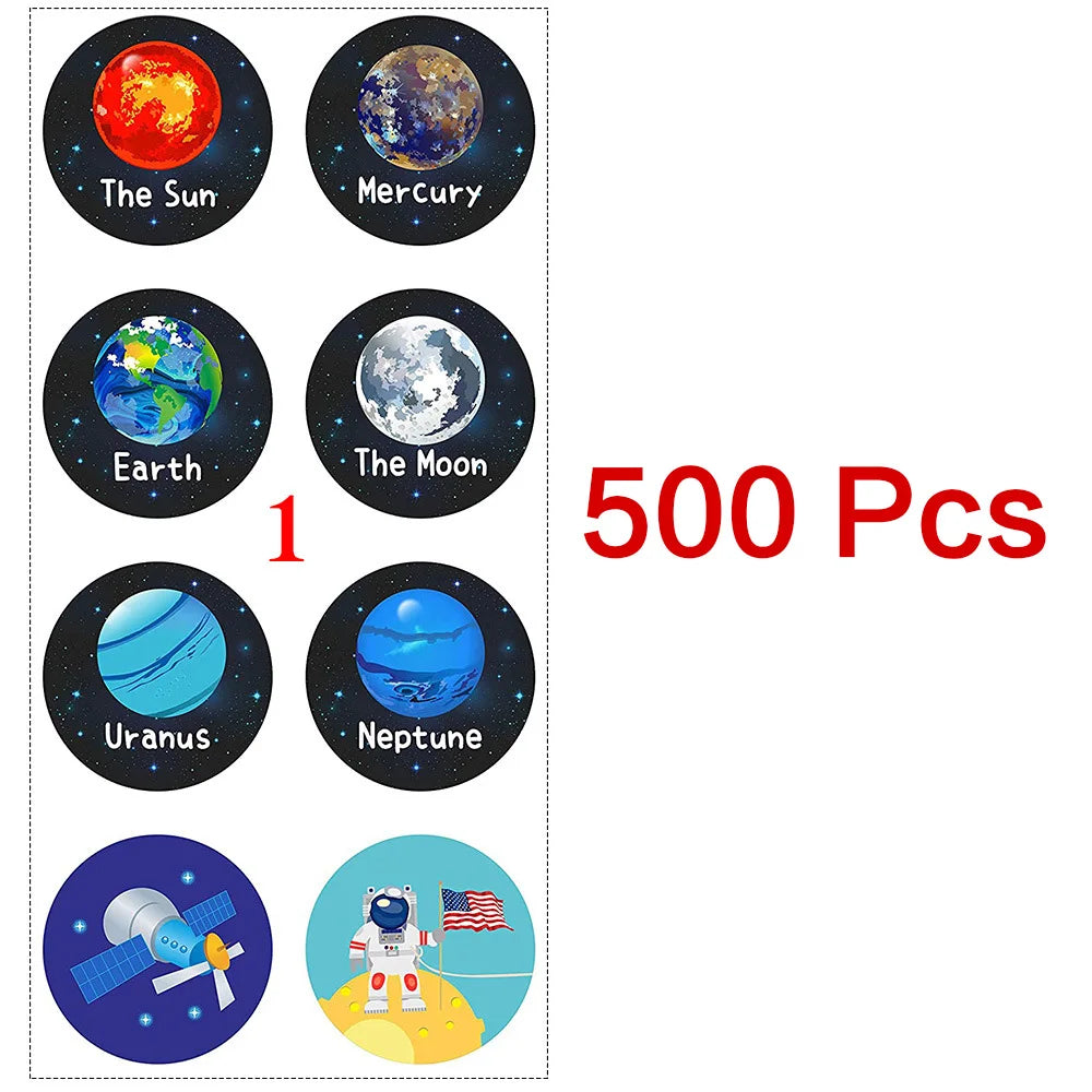100-500 Pcs 1-1.5inch Stickers Roll Reward Student Enlightenment Label Stationery Seal Lable Space Astronaut Star