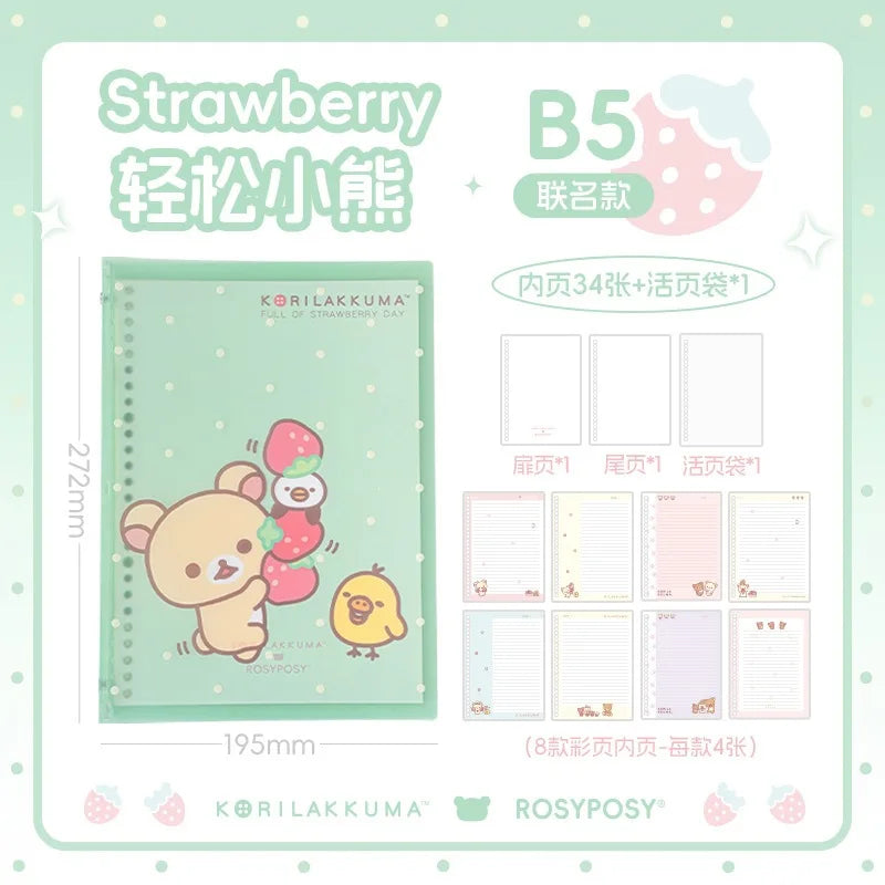 In Stocks RosyPosy Korilakkuma Loose Leaf Notebook Cute Strawberry Pattern B5 Refillable Journal For Study Office Daily Planning