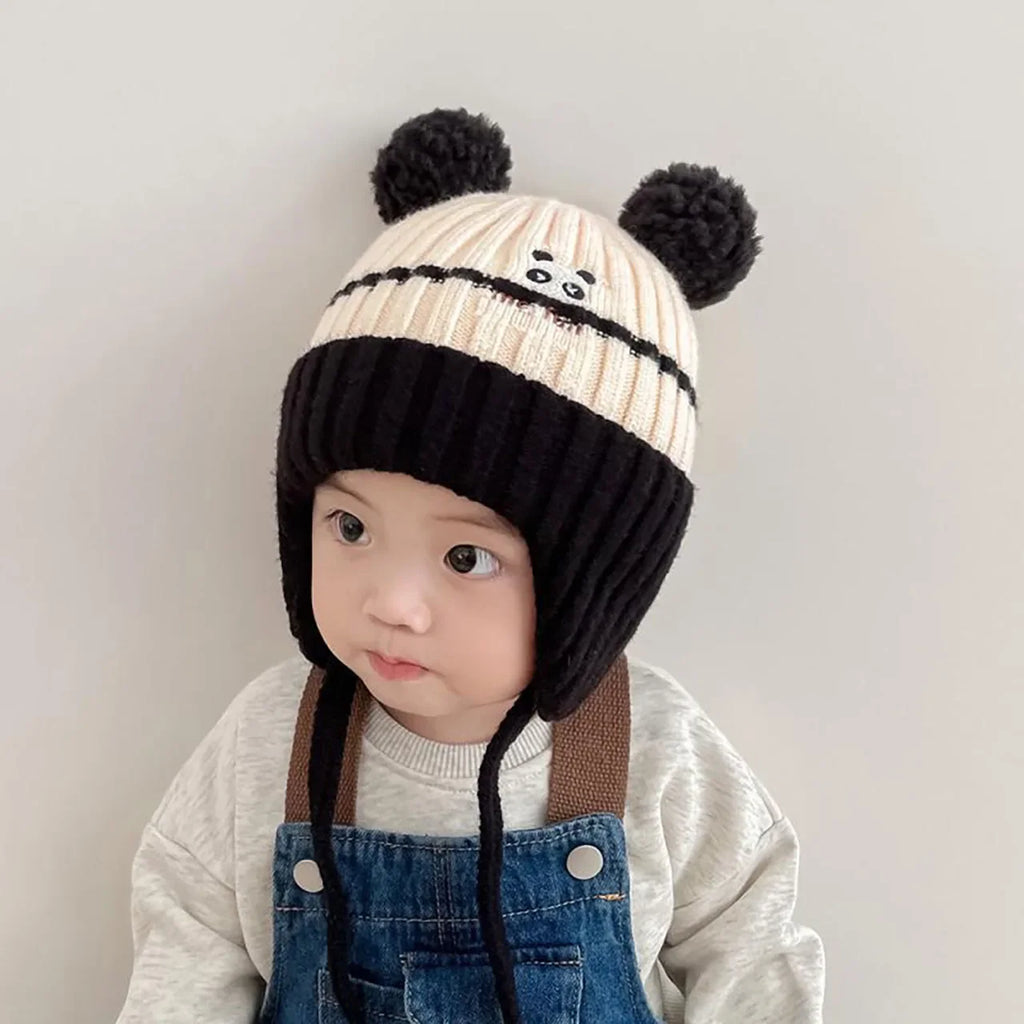 Winter Warm Knitted Baby Hat Cute Cartoon Animals Baby Boys Girls Cap Beanies Anti-cold Toddler Kids Lacing Hat