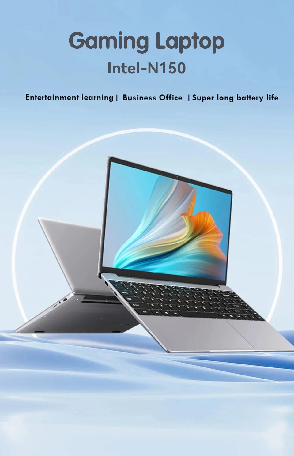 Intel N150 14.1" Gaming Laptop Windows 11 16GB RAM 1/2TB M.2 SSD Laptops 4K HD Desktop Office School Study Notebook Computer PC