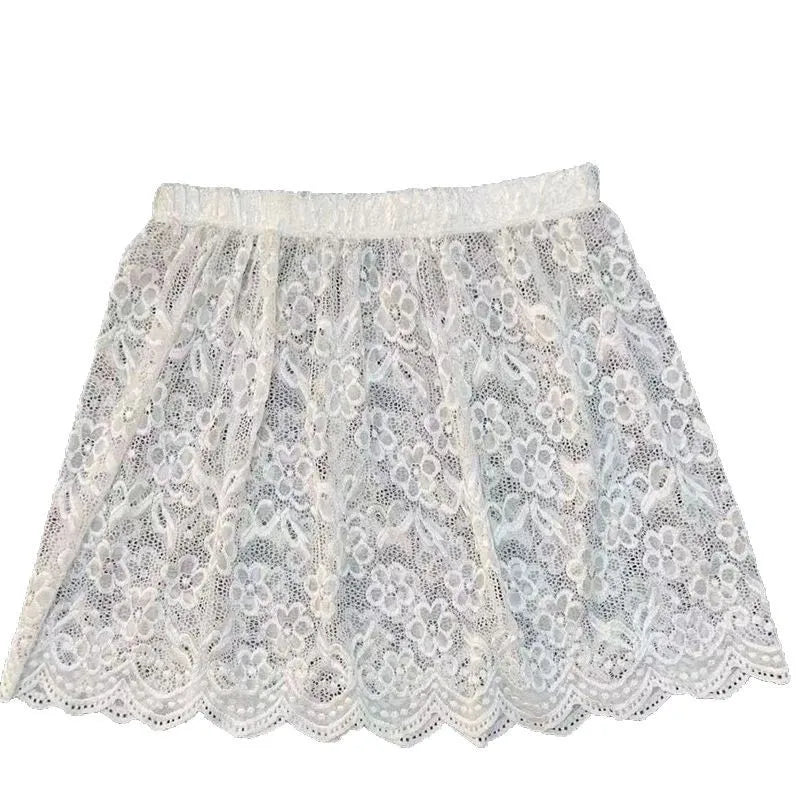 Japanese and Korean Mori Girl Style Exquisite Floral Lace Layered Skirt Autumn Spring Versatile Layered Half Skirt