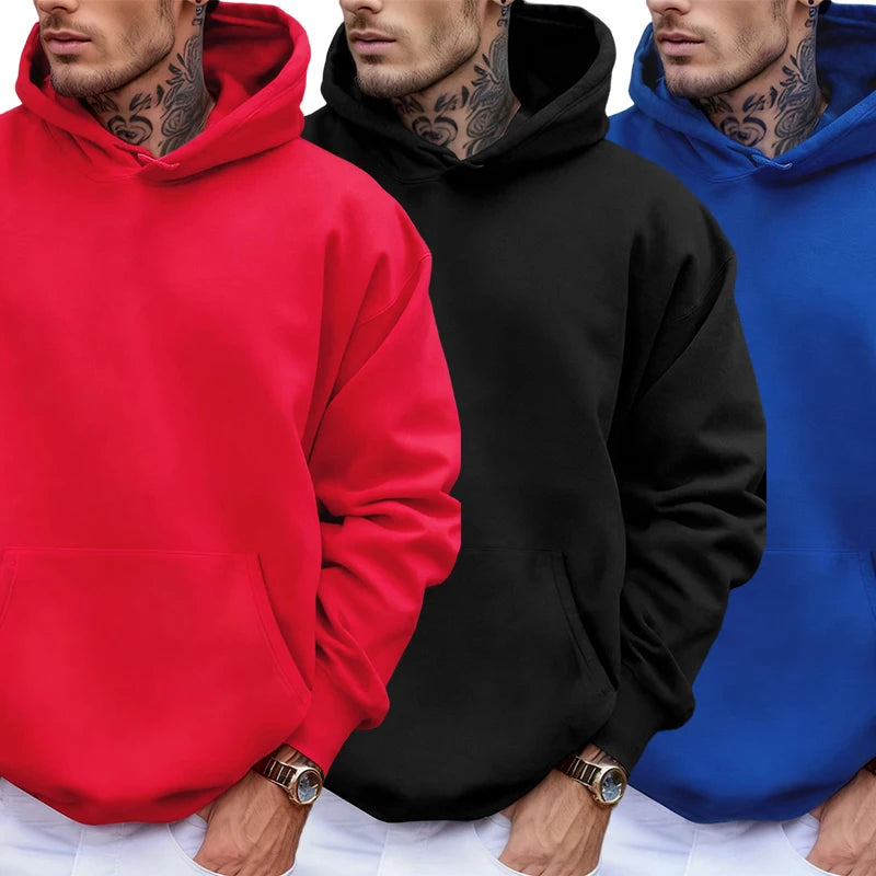 Autumn Soft Solid Sweatshirt Street Comfy Tracksuit Fleece Pocket Hoodies Man Basic Warm Streetwear Casual Loose Clothes Unisex