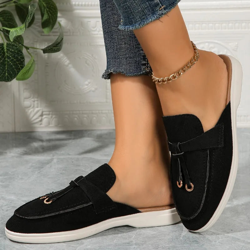 2025 Spring and Autumn New Lofu Shoes Women Soft Flannelette Retro Lazy Step Thick Flat Comfortable Slippers