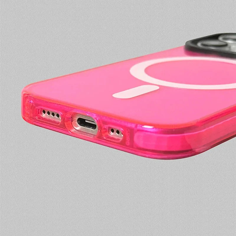 Neon Color Clear Crystal Magnetic Phone Case For Iphone 17 16 15pro 15 14 13max 12 Wireless Charging Soft Silicone Bumper Cover