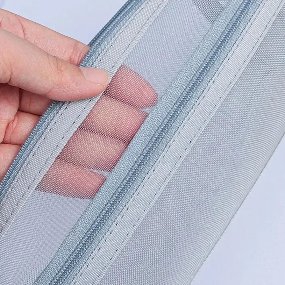 Double Layer Mesh Pen Bag Large Capacity Transparent Stationery Storage Bag Multifunctional Zipper Exam Supplies Organizer