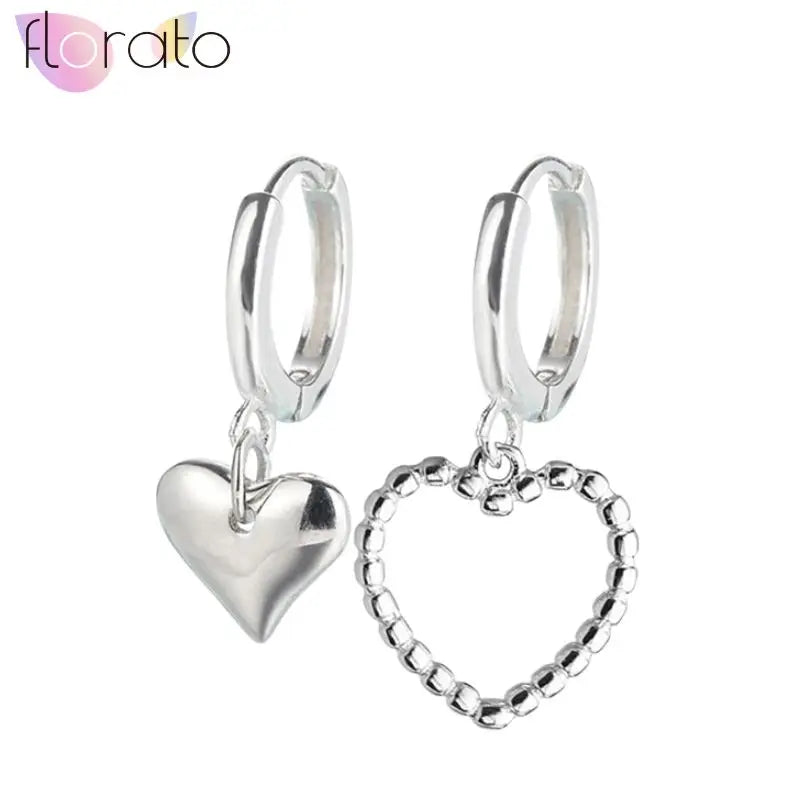 925 Sterling Silver Ear Buckle Retro Metal Heart Pendant Hoop Earrings for Women CZ Huggie Earrings Fashion Females Jewelry