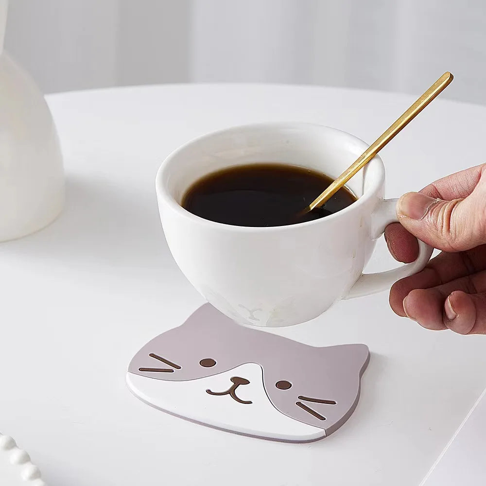 5pcs Cat Silicone Cup Coaster Mat, Waterproof & Heat Resistant Table Placemats