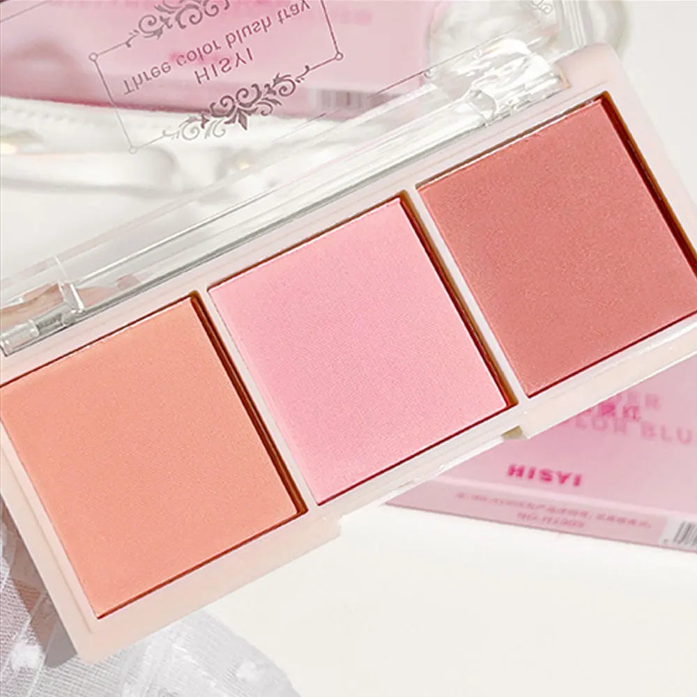 HISYI three-color blush natural color rendering delicate non-flying powder matte rouge holding makeup clear vitality girl blush