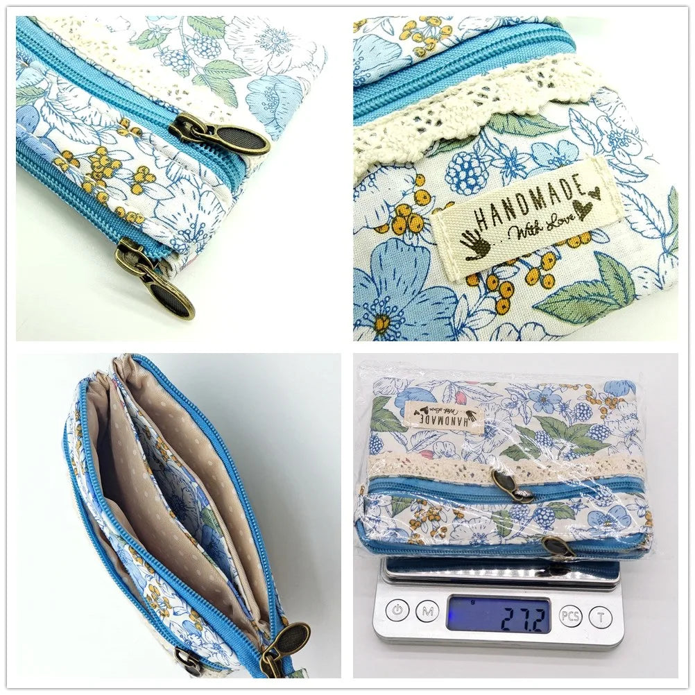 New Fashion Flower Multi-layer Cotton Fabric Coin Purse Women Card Wallet Small Change Bag Retro Canvas Female Hand Purses Pouch