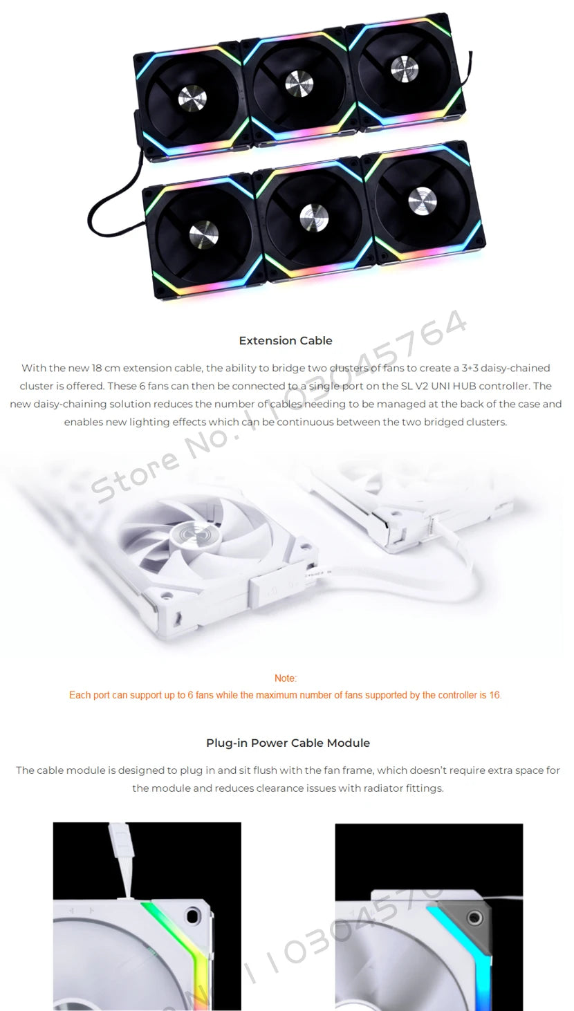 LIAN LI UNI FAN SL V2 SL120V2 Reverse Blade 10% Performence Upgraded Version RGB Fan, Single Pack, Black/White