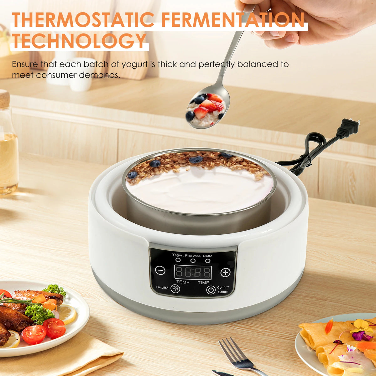 Electric Yogurt Maker Automatic Leben Enzyme Fermenter 1.2L Stainless Steel Intelligent Constant Temperature Fermentation Maker