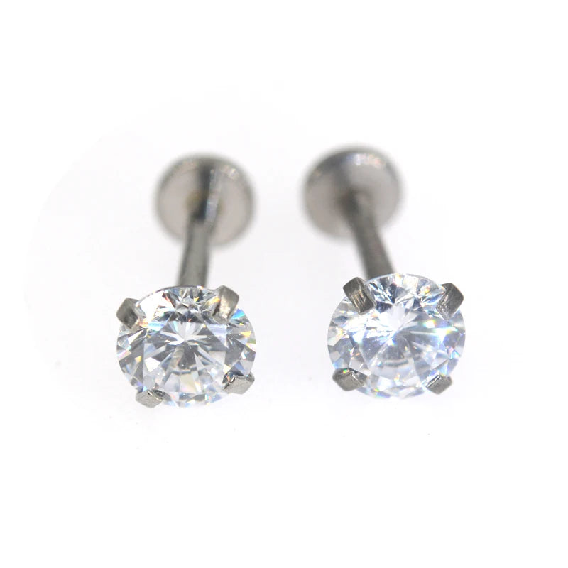 2Pcs 2-5mm Gem Solid Steel  Tragus Cartilage Ear Stud Crystal Zircon Earrings Piercing Jewelry Cartilage Piercing Earrings Prong