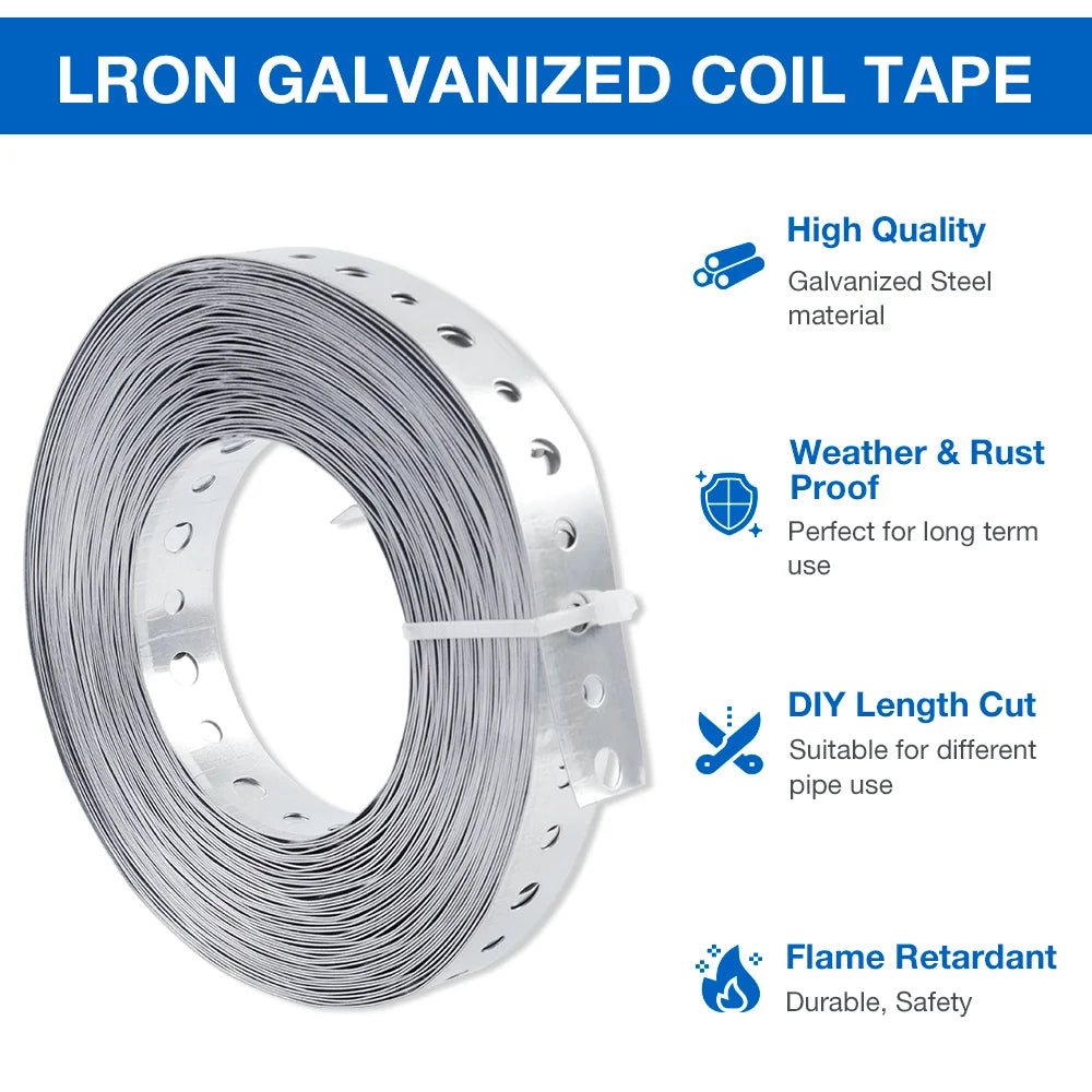 15m Galvanized Metal Tape Roll Pre-Punched Metal Tape For Pipe Support Hanging Construction And Home DIY Project Pre-Fixing Tool