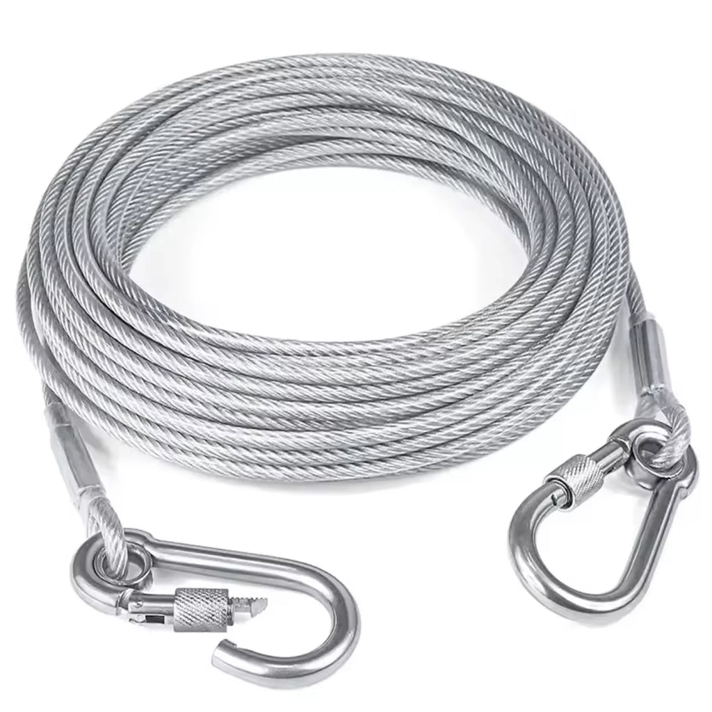 Double-Headed Dog Tie out Cable Leash with Metal Buckle Anti-Rust Steel Wire Outdoor Training Collar Durable Traction Rope Strap