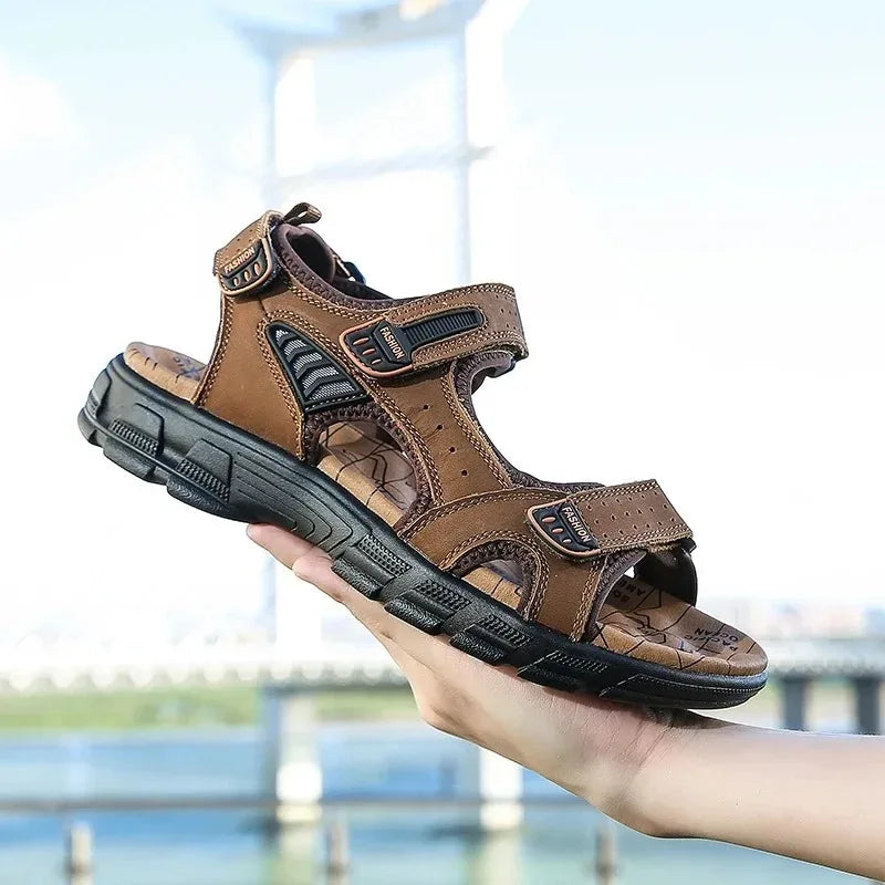 2026 New Genuine Leather Men's Sandals Summer Outdoor Non-slip Hiking Trekking Shoes for Men Beach Slippers Casual Sneakers