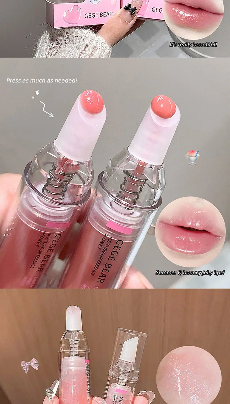 Gege Bear Ice Beet Lip Gloss Essence Honey, Pressed Type Lip Gloss, Balm Smooth, Rich Atmosphere, Explosion, Glitter, Transparent, Watery and Ice, Perfectly Lips, Korean Women's Essentials