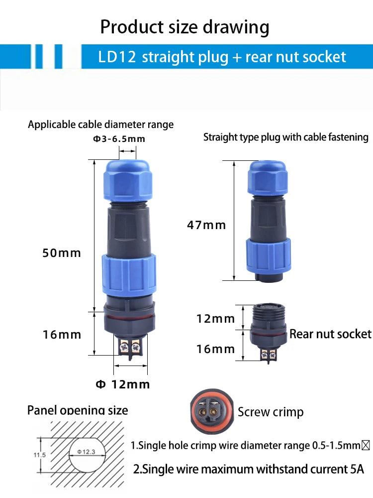 IP68 Waterproof Male Female Electrical Connector LD Series2/3/4/5/6/7/9-Pin Panel-Mount Screw Wire Cable Aviation Plug Connector