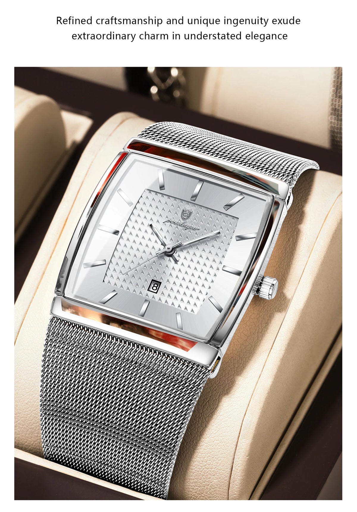 POEDAGAR Luxury Business Men's Watch Stainless Steel Mesh Waterproof Luminous Man Wristwatch Date Quartz Fashion Watches For Men