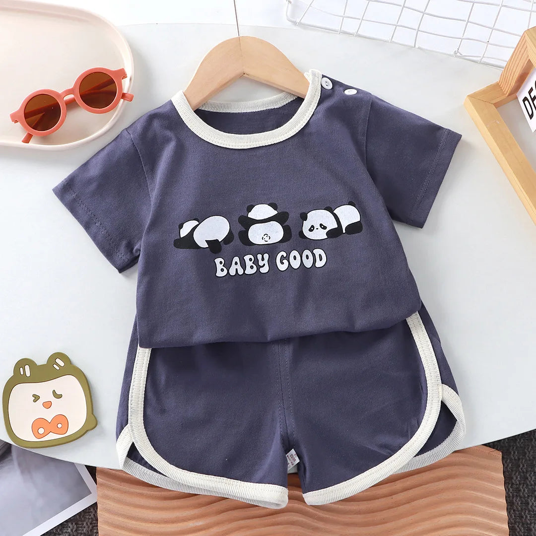Summer Cotton cartoon Casual Childrens Set Baby Clothes Girl Girl Boy T-Shirt+Shorts 2 Pieces of 0-4-Year-Old Childrens Clothing