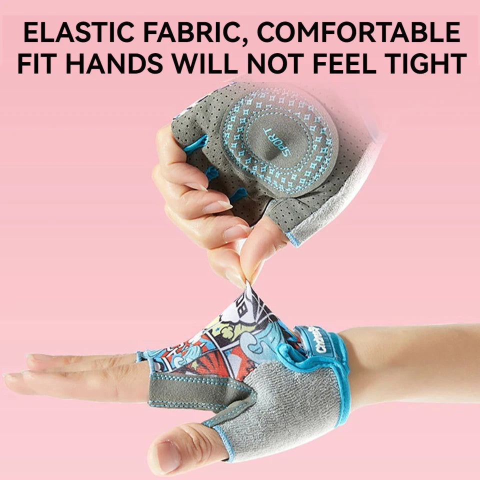 GTUBIKE Half-Finger Kids Sport Bike Gloves - Non-Slip Fingerless Kids Cycling Climbing Gloves for Boys and Girls Age 2-12