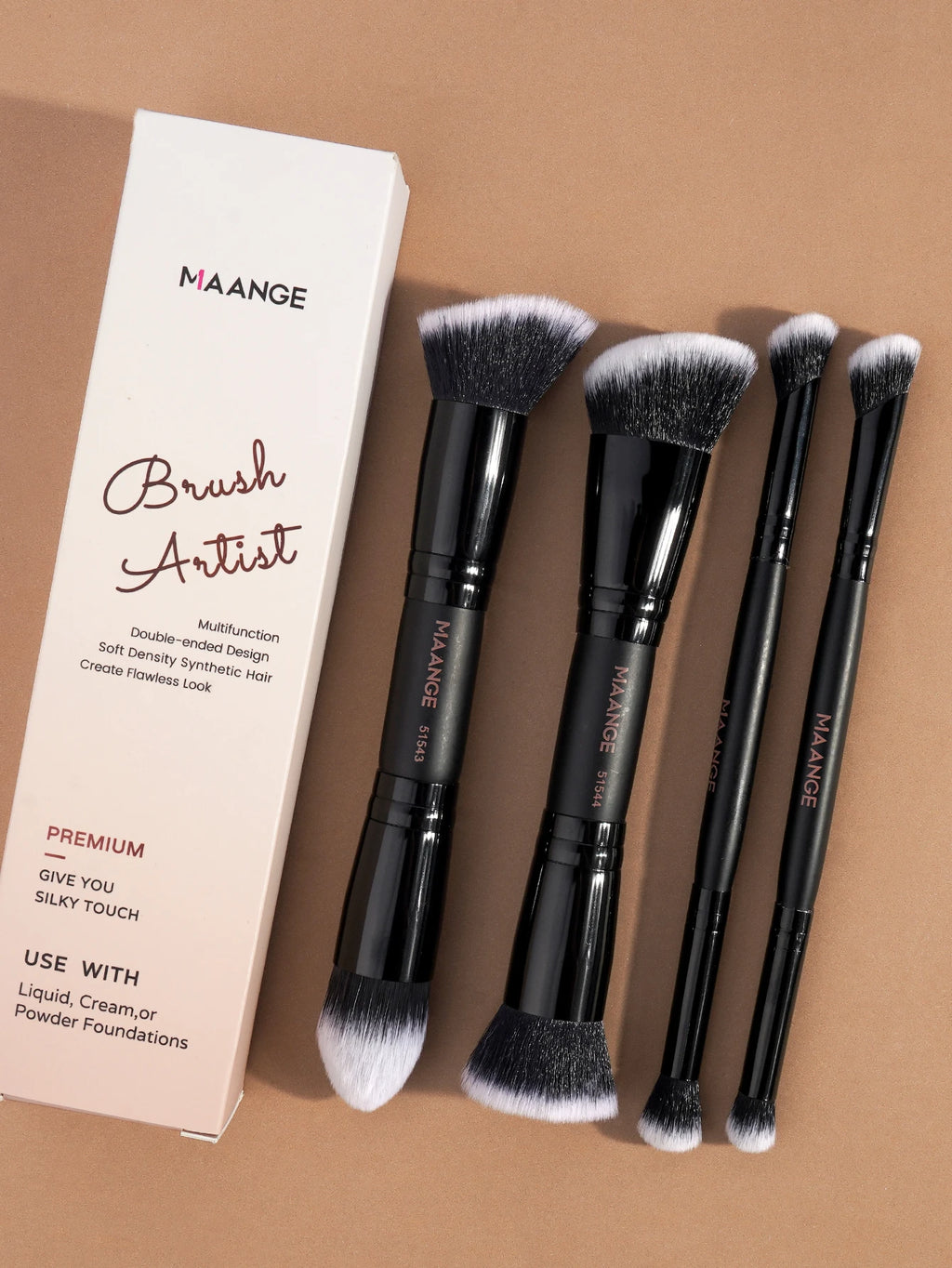 MAANGE 4pcs Basic Makeup Brushes Set With Box Dual-ended Foundations Powder Blush Details for Eyeshadow Brushes Beginner Travel