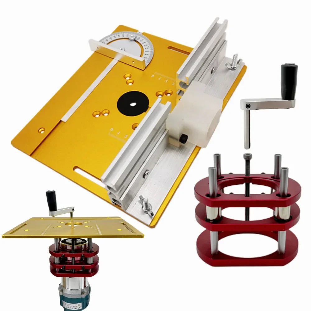 Precision Aluminum Router Lift Kit Hand Crank Router Plate Lifting System Woodworking Router Table Trimmer Engraving Machine