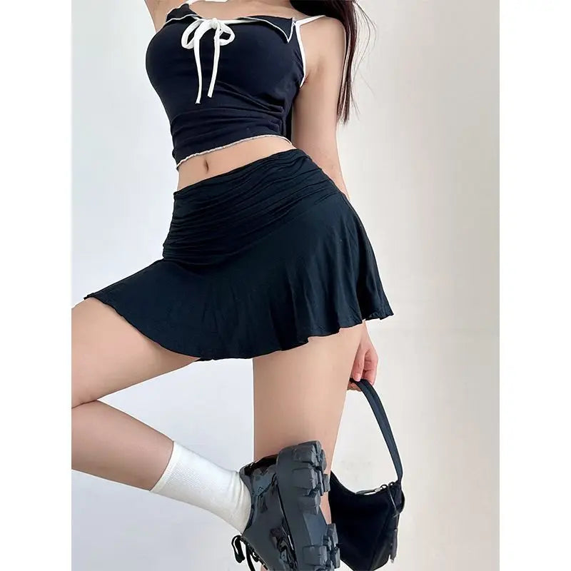 2025 women's spring and summer new style Spicy girl's low rise short skirt with safety pants hanging and pleated A-line skirt