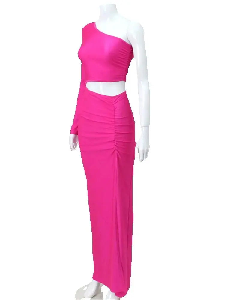 CNYISHE One Shoulder Cut Out Split Ruched Maxi Dress for Women Elegant Party Prom Gown Dresses Woman Sexy Birthday Outfits Robes