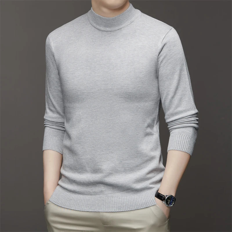 7 Colour Men's Half High Neck Long Sleeved Solid Color Sweater Soft, Warm and Comfortable Top with a Base