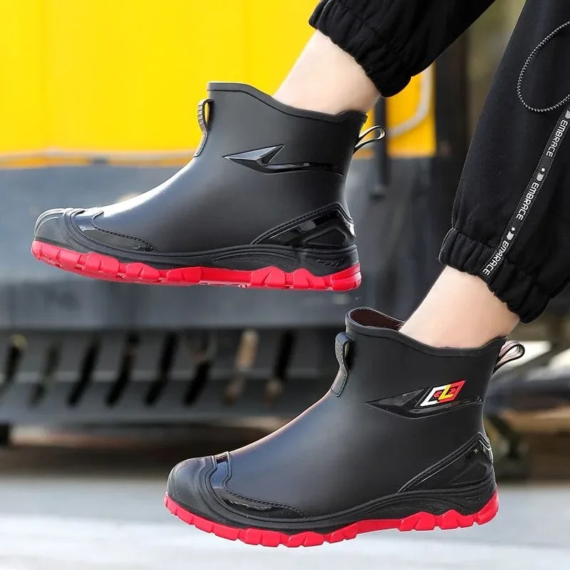 Workwear Style Outdoor Work Commuting Fishing Kitchen Anti Slip Waterproof Men's Flat Bottomed High-Quality Rubber Boots Rain Bo