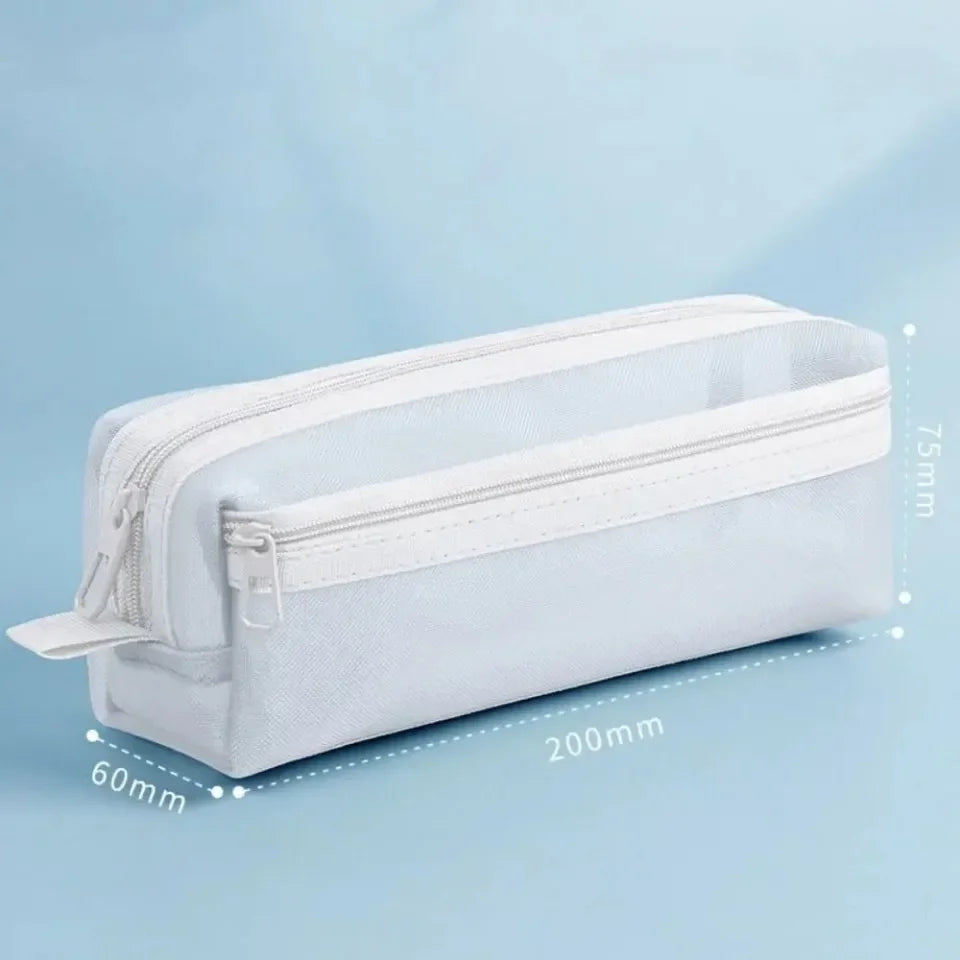 Double Layer Mesh Pen Bag Large Capacity Transparent Stationery Storage Bag Multifunctional Zipper Exam Supplies Organizer