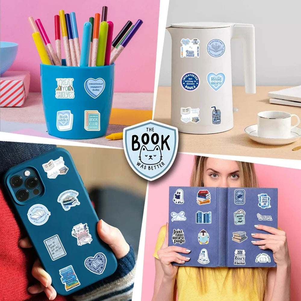 10/55Pcs Blue Bookish Reading Book Aesthetic Stickers for Students Stationery DIY Phone Luggage Laptop Notebook Graffiti Decals