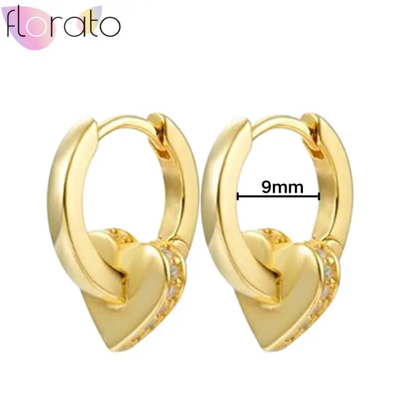 925 Sterling Silver Ear Buckle Retro Metal Heart Pendant Hoop Earrings for Women CZ Huggie Earrings Fashion Females Jewelry