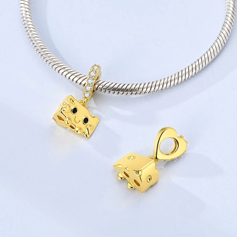 Original 925 Sterling Silver Charm Bead Golden Series Zircon Pendant Fit Original Bracelet Necklace For Women DIY Jewelry Gift