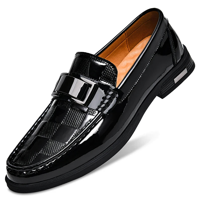 Premium Men's Patent Leather Loafers  Business Shoes Hollowed Out Breathable Men's Genuine Leather Casual Shoes Big Size 47 48