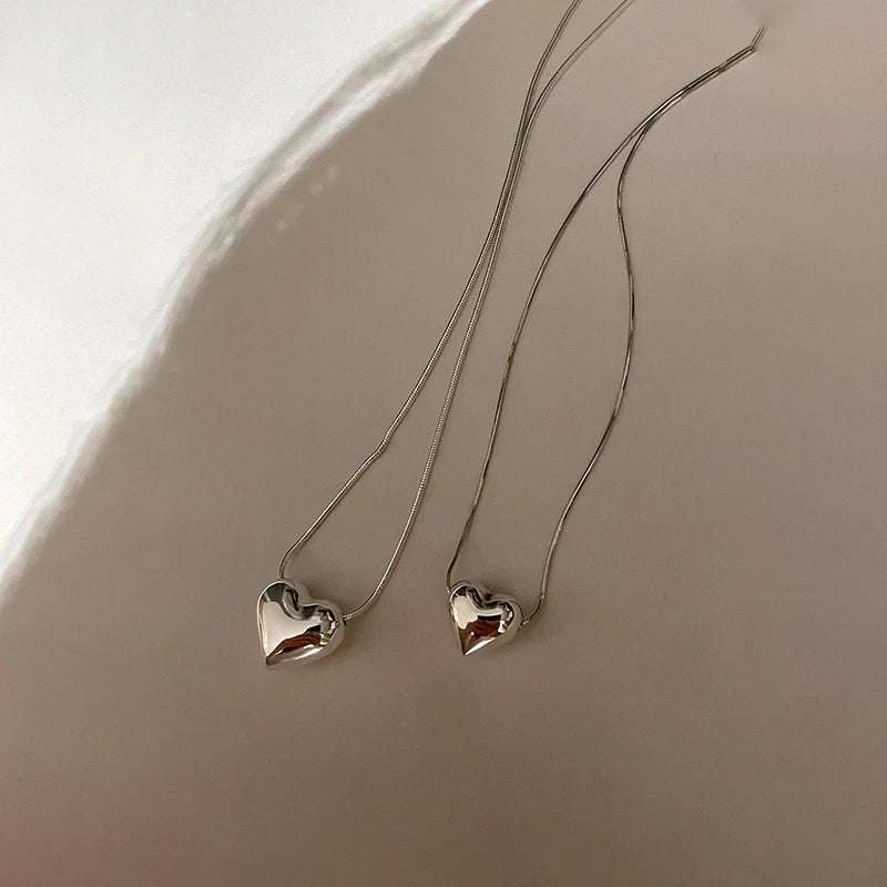 MEETSOFT Trendy Silver Color Retro Big Small Heart Chokers Necklace for Women Fashion Jewelry Romantic Gifts Drop Shipping