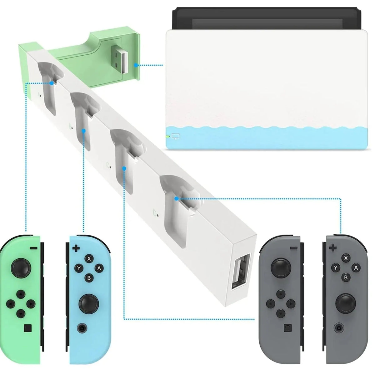 IPEGA PG-9186 Joycon Charging Dock Station for Switch&OLED - Charges Up To 4 Controllers, Compatible with Switch and OLED Model