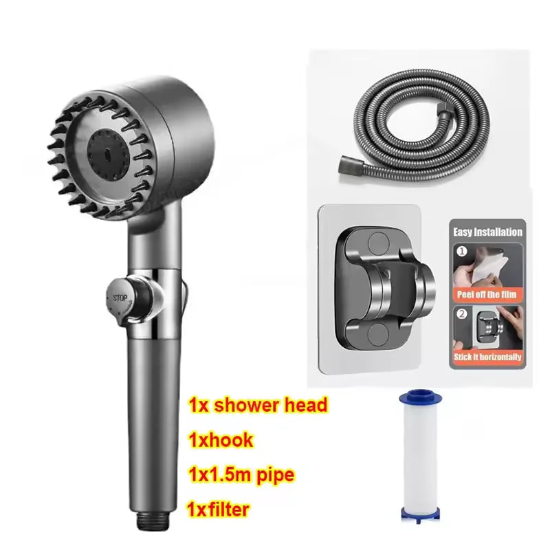 High Pressure ShowerHead 4 Modes Water Saving with Filter for HardWater Adjustable Spray with Massage Bathroom Shower New