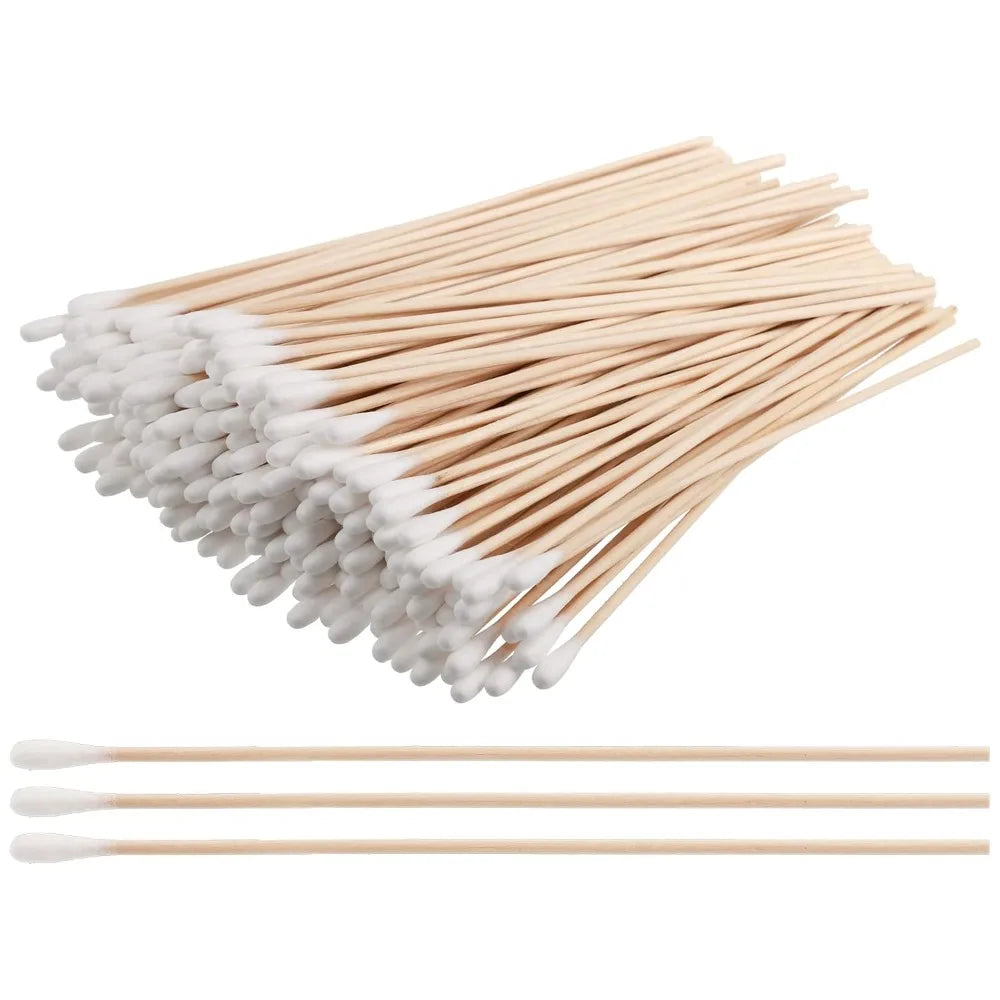 100/300Pcs 6 Inch Long Cotton Swabs with Wooden Handles, Cotton Tipped Applicator for Cleaning, Cotton Sticks Oil Makeup