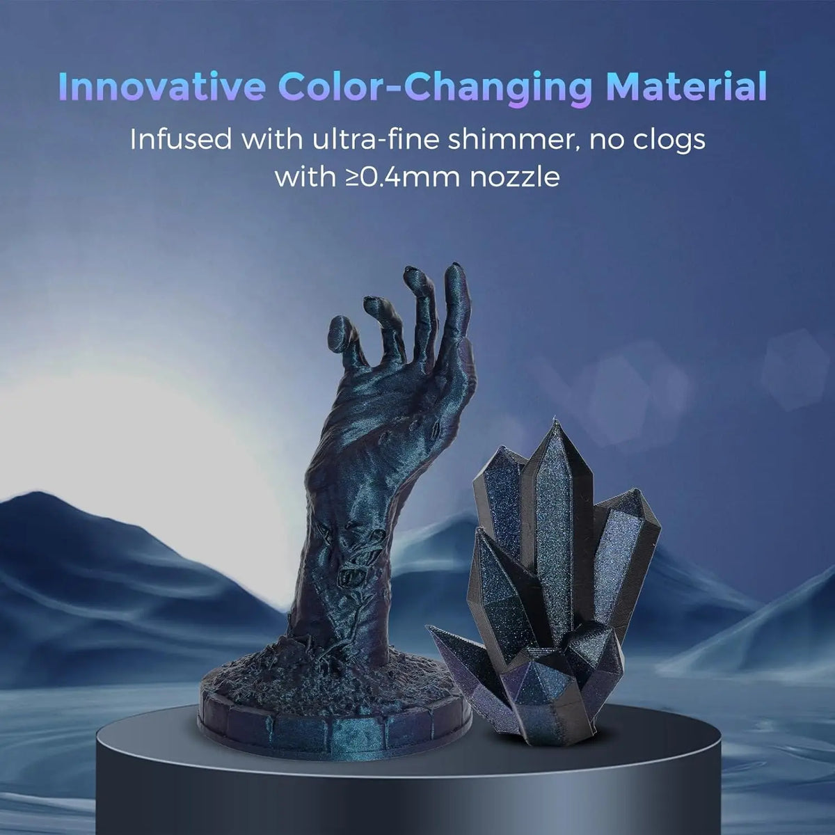 PLA 3D Printer Filament 1.75mm 250g | Shimmering glitter finish, color-shifting effect, ±0.02 mm accuracy, tangle-free, vacuum