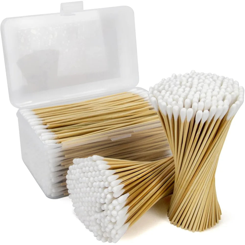 100/300Pcs 6 Inch Long Cotton Swabs with Wooden Handles, Cotton Tipped Applicator for Cleaning, Cotton Sticks Oil Makeup